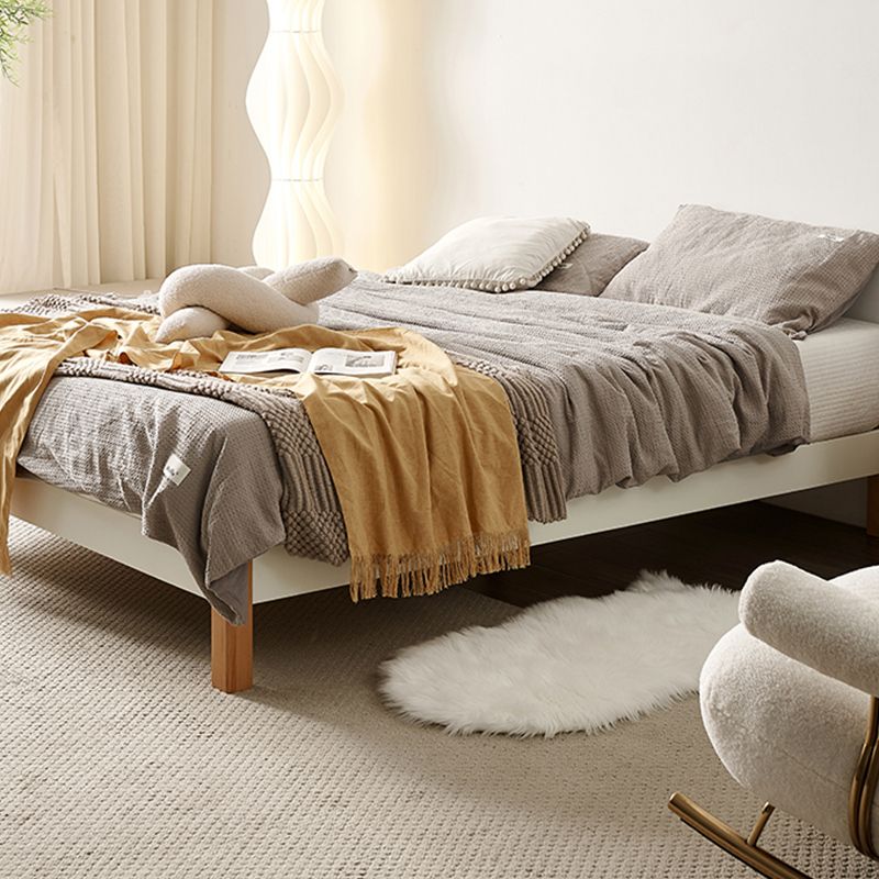 11.02" High Oak Standard Bed with Custom Gold Legs Brown Bed Without Headboard