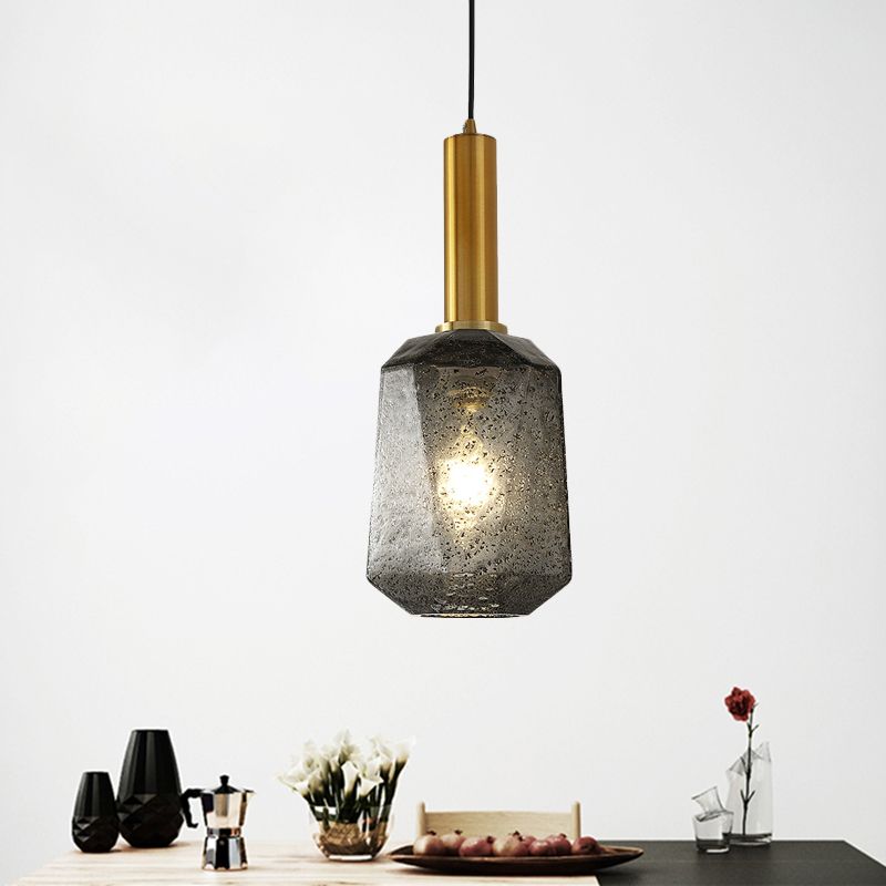 Facettiertes Nachtheizpendelleuchte Rauchgrauglas 1 Leichte industrielle Hänge Deckenlampe in Messing