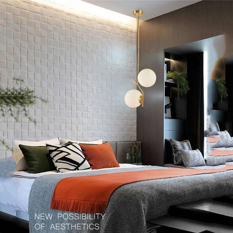 Modern Minimalist Linear Chandelier Light Fixture Spherical Frosted Glass 2 Light Ceiling Chandelier