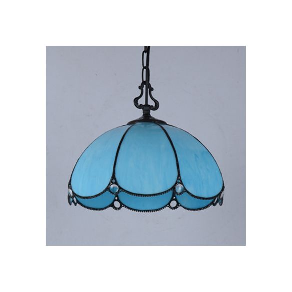 Tiffany Flower Hanging Lamp 1 Bulb Blue/Clear Hand Cut Glass Ceiling Pendant Light for Dining Room