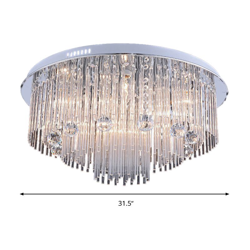 Tiered Flush Mount Modernism Crystal 5/9/14 Heads Stainless-Steel Ceiling Light Fixture, 19.5"/23.5"/31.5" Wide