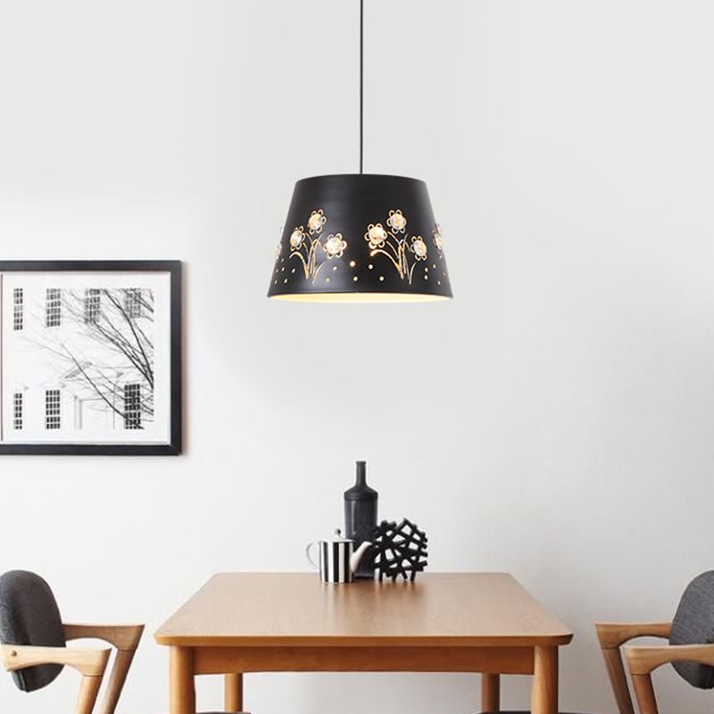 Éclairage de plafond suspendu en forme de tambour en métal Contemporain 1 Éclairage léger noir