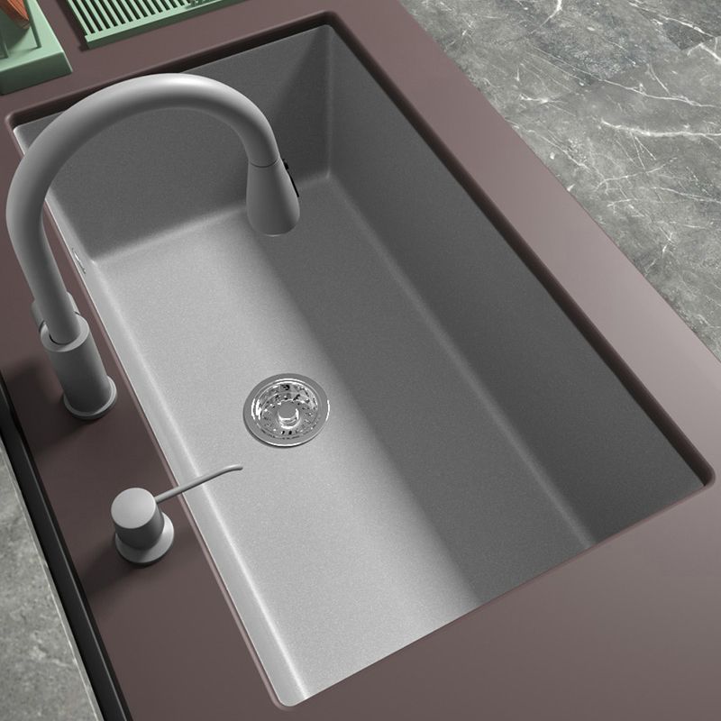 Kitchen Ceramic Sink Grey Pull-out Faucet Rod Handle Anti-spill Sink