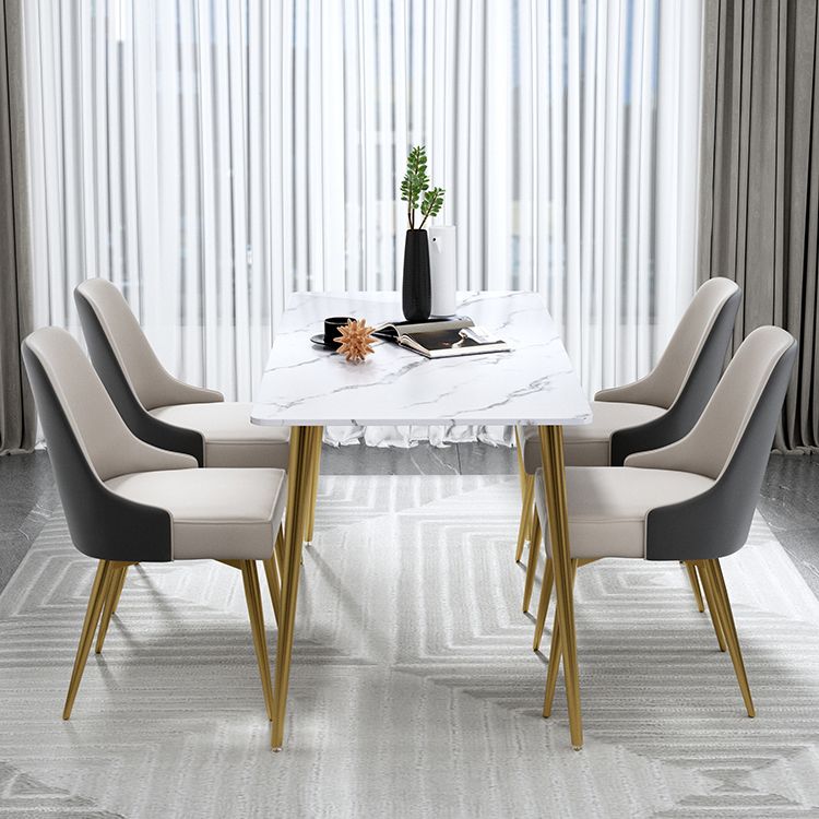 Traditional Luxury Dining Table Rectangle Stone Top White and Gold Table