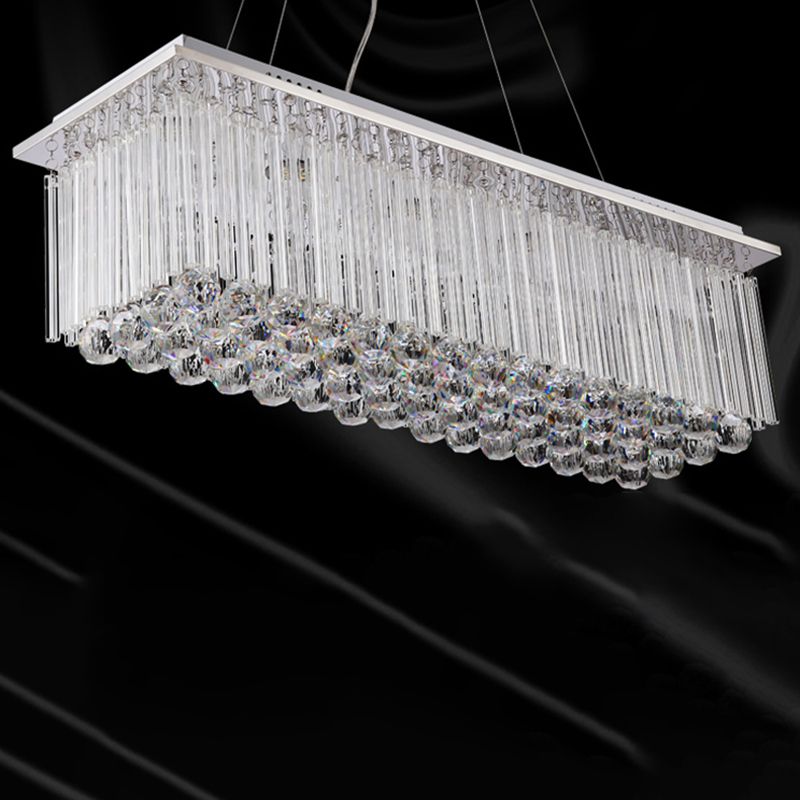 Rectangular Dining Room Island Lighting Luxury Crystal Modern LED Hanging Light in Silver