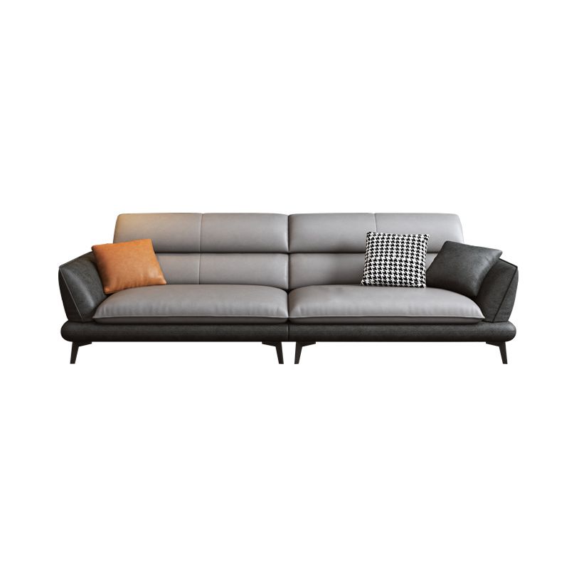 Flared Arm Sofa & Chaise Modern Faux Leather Sofa in Dark Grey