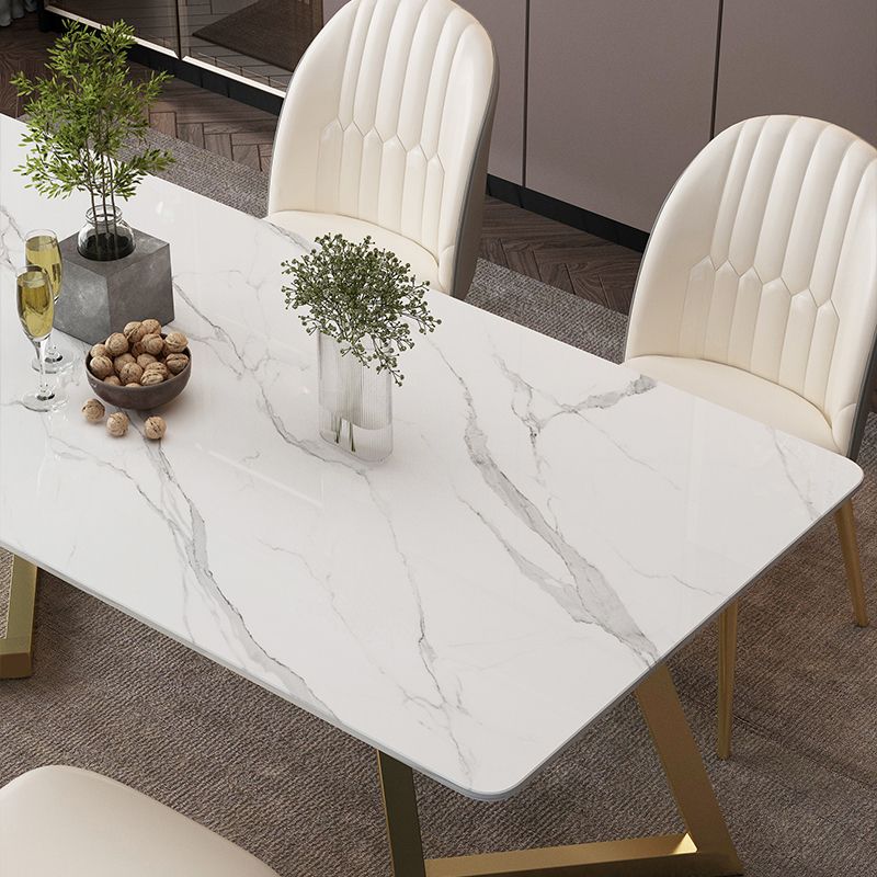 Glam Rectangle Dining Table Set 1/2/5/7 Pieces Dinette Set with White Sintered Stone Top