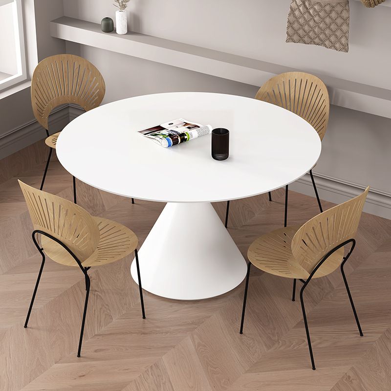 Round Sintered Stone Dining Table Modern Dining Table with Steel Pedestal Base for Home