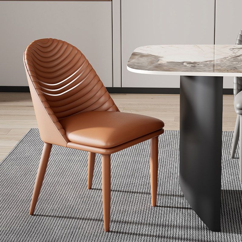 Minimalist Armless Solid Back Chair for Kitchen Leather Dining Chair