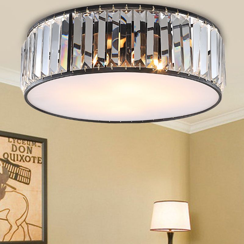 Slaapkamer Drum Inbouwverlichting Metaal Modern Zwart/Brons Plafondlamp met Kristallen Blok, 12,5"/16,5" Breedte