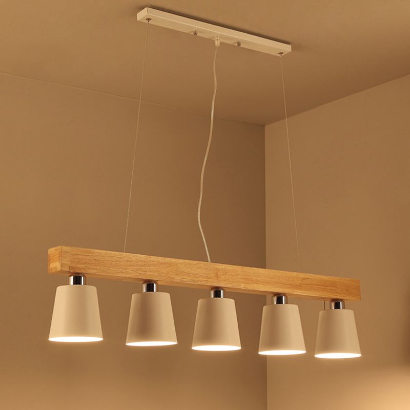 Wooden Linear Pendant Light in Modern Creative Style Wrought Iron Ceiling Light for Coffee Shop