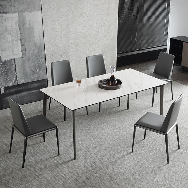 Sillas laterales contemporáneas sin brazos con respaldo sólido, sillas de comedor de cuero para el hogar (juego de 2)