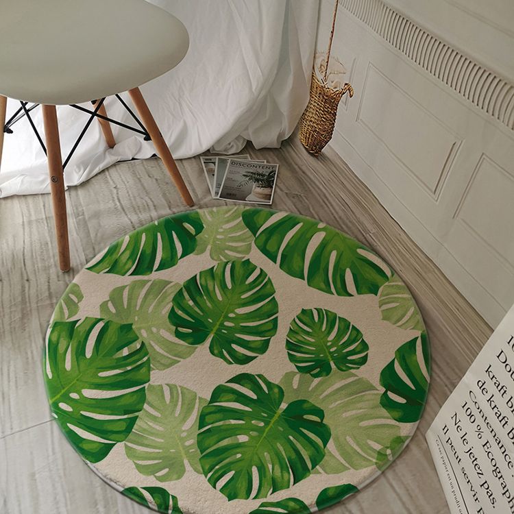 Green Tone Palm Leaves Pattern Rug Polyester Antique Carpet Stain Resistant Rug for Living Room