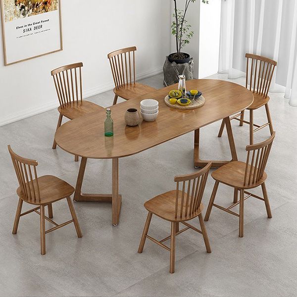 Oval Dining Table Modern Pine Solid Wood Dining Table with Natural Finish Legs