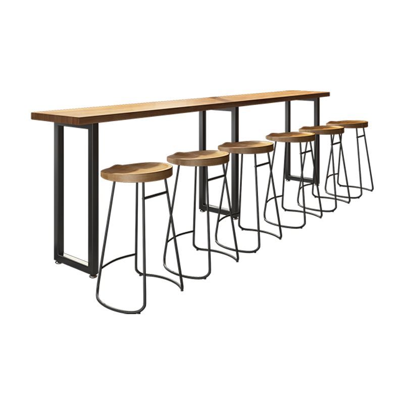 Light Brown Modern Style Bar Table Rectangular Wood Bar Bar with Metal Base, Only Table