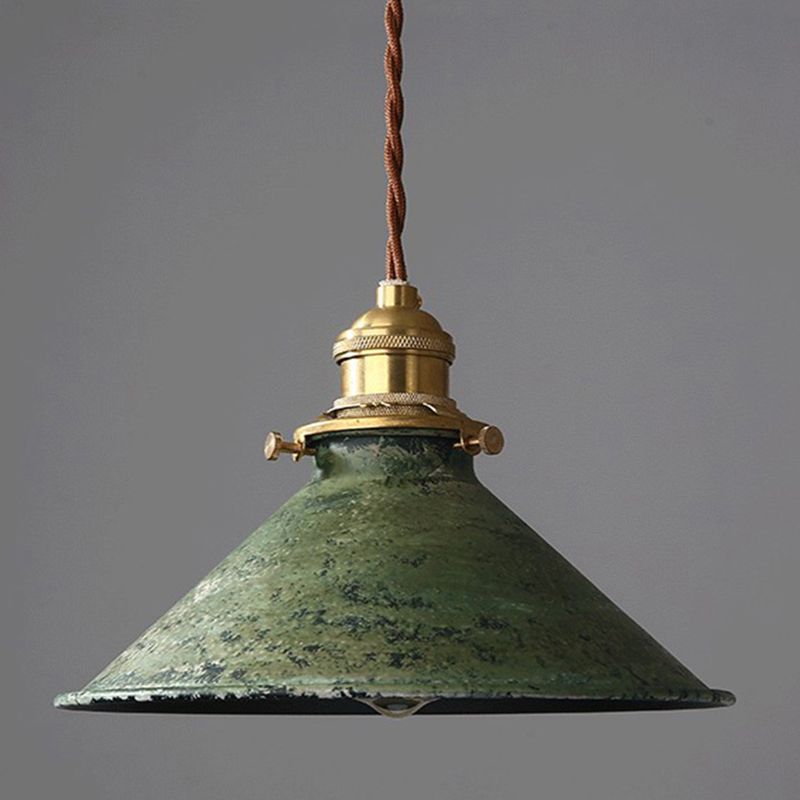 Industrial Wrought Iron Pendant Light 1 Light Metal Railroad Shade Lighting Fixture in Aged Rusty Finish
