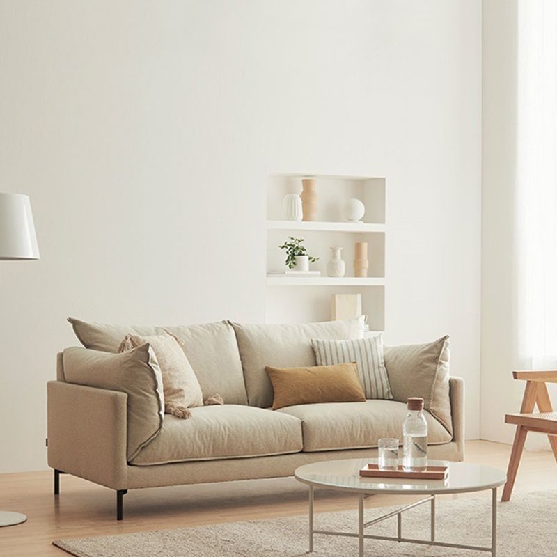 Contemporary Fabric Square Arm Loveseat Standard Loose Back Setee