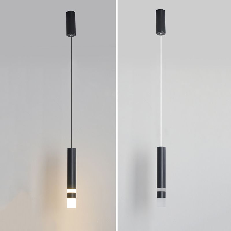 Black Cylindroid LED Pendant Light in Modern Simplicity Wrought Iron Hanging Lamp with Acrylic Shade