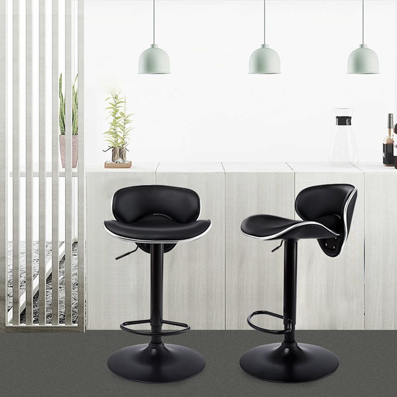 Taburete de bar moderno ajustable, respaldo, taburete de bar de cuero con giro en negro