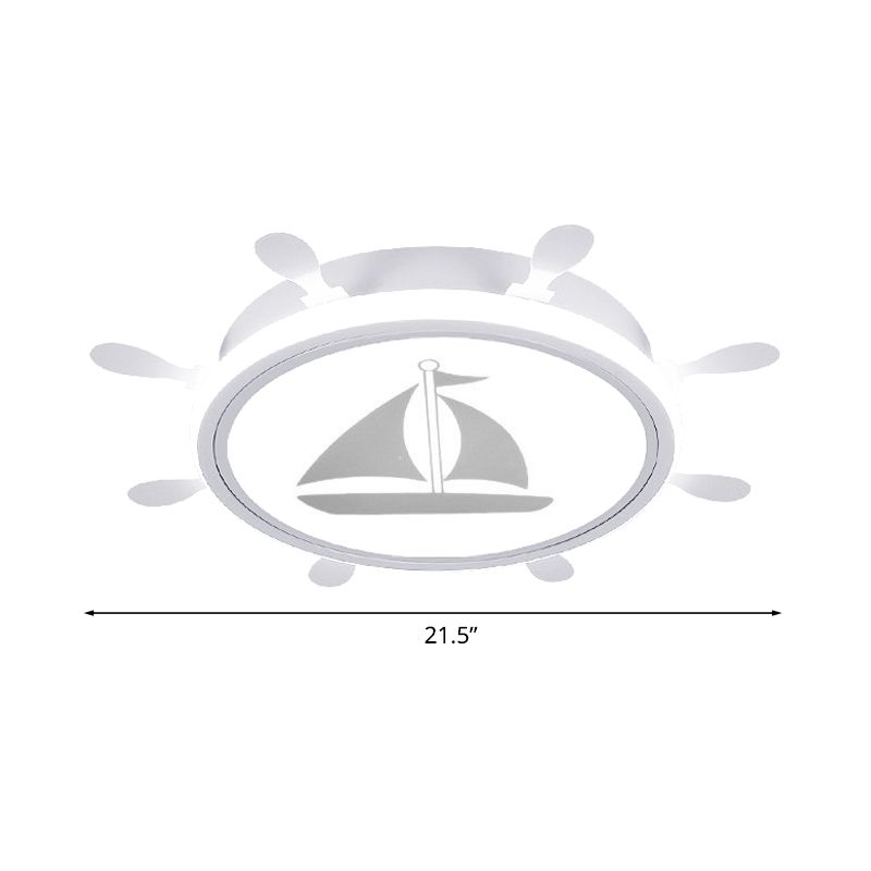 Rudder Flush-Mount Light Fixture Mediterranean Acrylic LED Bedroom Flushmount with Sailboat Pattern in Blue/White, 18"/21.5" W