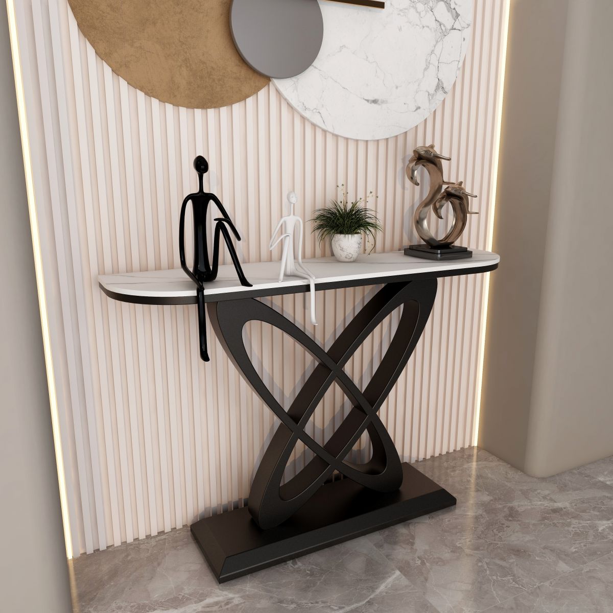 Contemporary Half Moon Console Table with Pedestal Base Accent Table