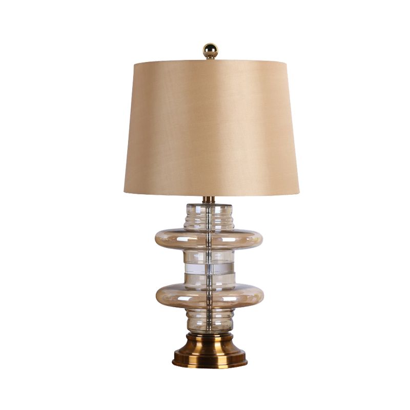 Lampada da comodino contemporanea a 1 testa da scrivania, giallo chiaro, a svasatura ampia, con paralume in tessuto