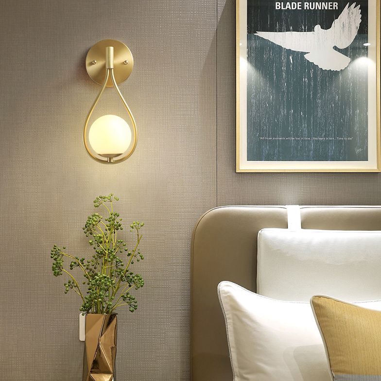 10.6 Inches Height Brass Wall Sconce with Frosted White Glass Shade Nordic Simplicity Style Wall Mount Lamp in Gold