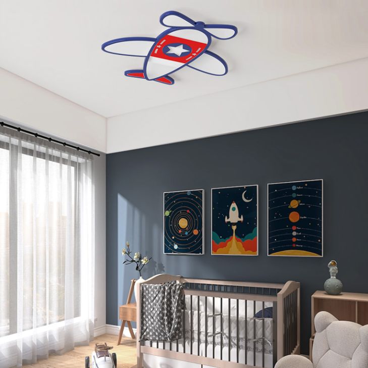 Airplane Metal Cartoon Flush Mount LED 1-Light Flush Light Fixture for Children Bedroom