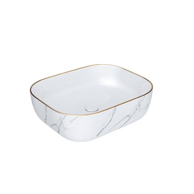 Modern Bathroom Sink Porcelain Pop-Up Drain Solid Color Rectangular Vessel