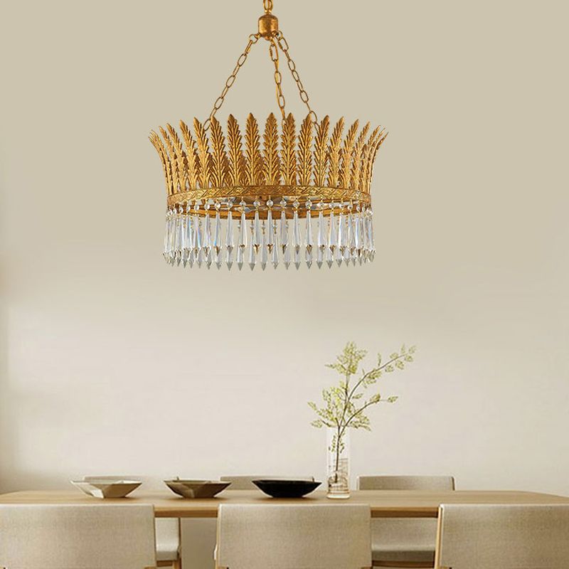 Brass Round Chandelier Lamp Traditional Metal and Crystal 4/6 Lights Living Room Hanging Light