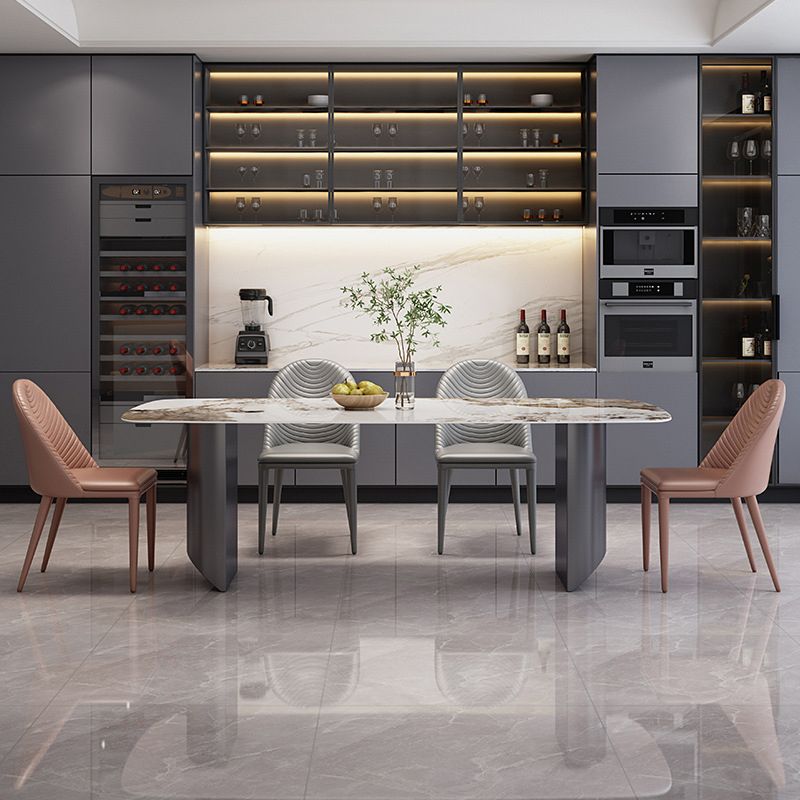 Modern Style 1/4/5/7 Pieces Dining Chairs Set Rectangle Stone Furniture in White