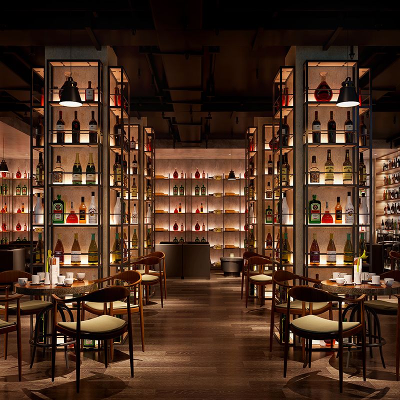 Black Modern Wine Bottle Holder Floor Wood and Metal Bottle Holder 5.9" Wide