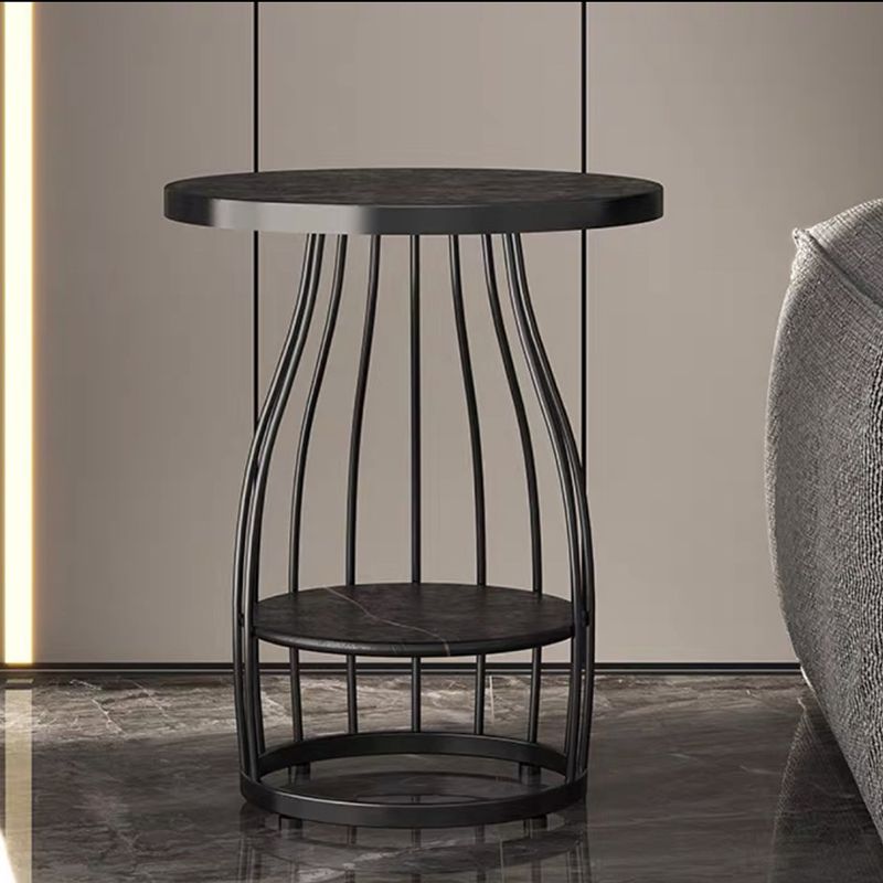 Modern Style Black/gold Metal Base Marble & SLATE Top Round Side Table