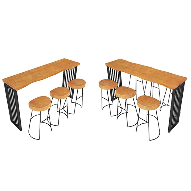 Industrial Rectangle Solid Wood Bar Table Set 1/2/3/4/5/7 Pieces Counter Table with Stools