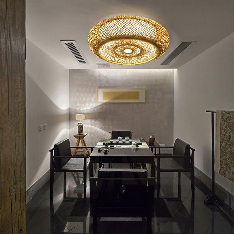 Soporte de techo de ratán de estilo de Asia de montaje de tambor curvo en madera natural