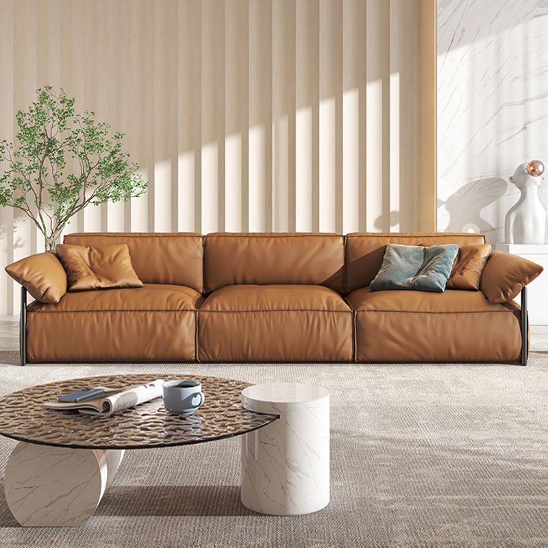 Contemporary Genuine Leather Living Room Pillow Top Arm Cushions Sofa