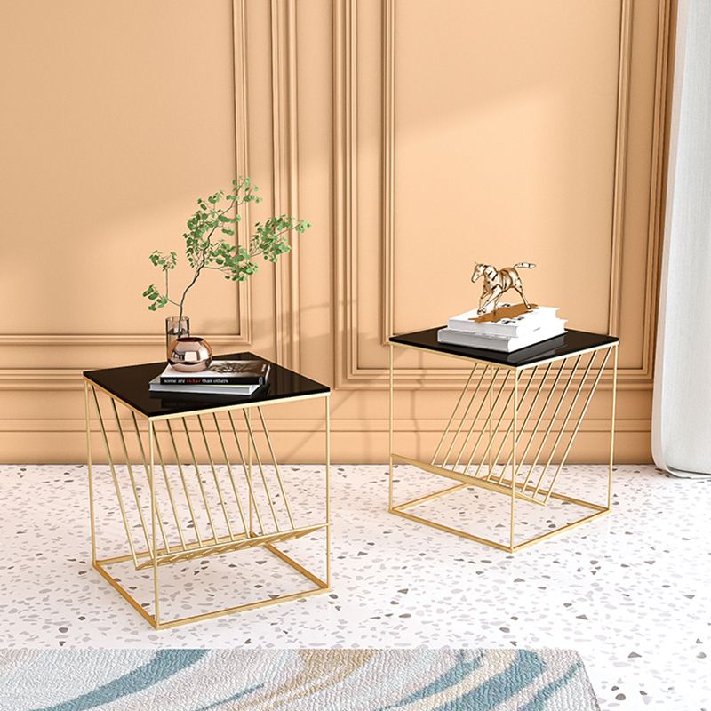 Modern Accent Table Nightstand Glass Night Table with Shelves ,19.7" Tall