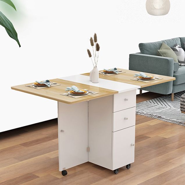 Wood Mid-Century Rectangle Table Wooden Top Table with Drop Leaf