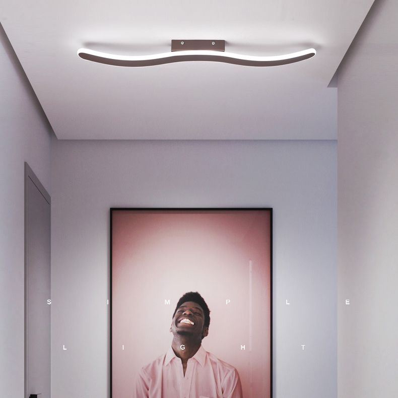 Wave Metal Semi Flush Mount Lighting Minimalist LED Coffee Semi Flush Ceiling Light