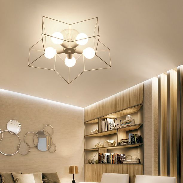 Plafonnier industriel rétro semi - encastré en fer forgé étoile pour espaces intérieurs