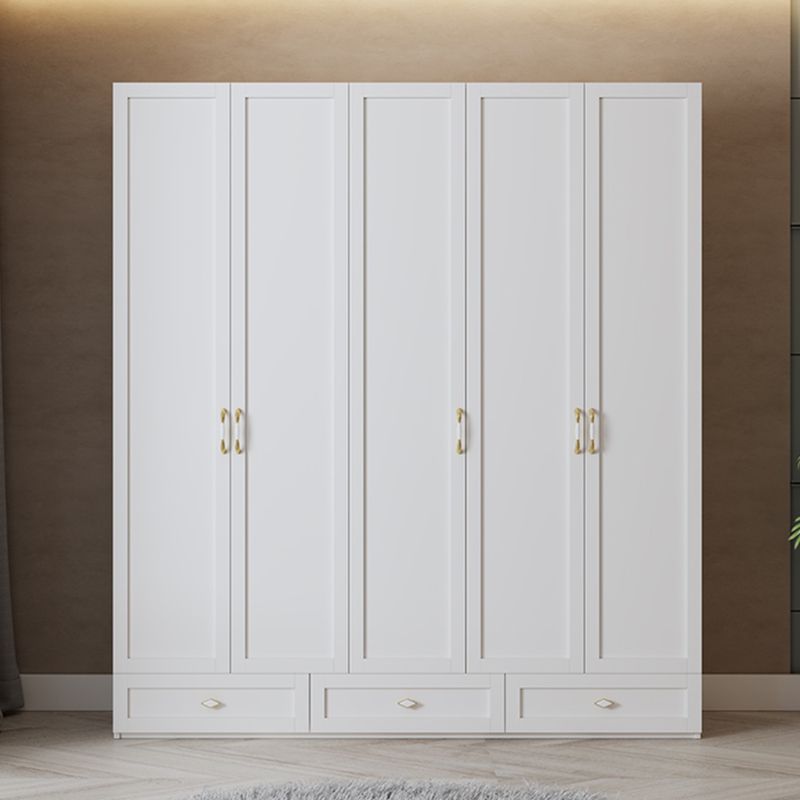 White Hinged Wardrobe Cabinet Engineered Wood Wardrobe Armoire