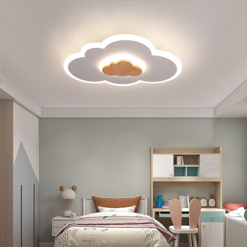 Plafonnier LED en forme de nuage en acrylique, design de dessin animé, blanc et bois, plafonnier pour chambre d'enfant