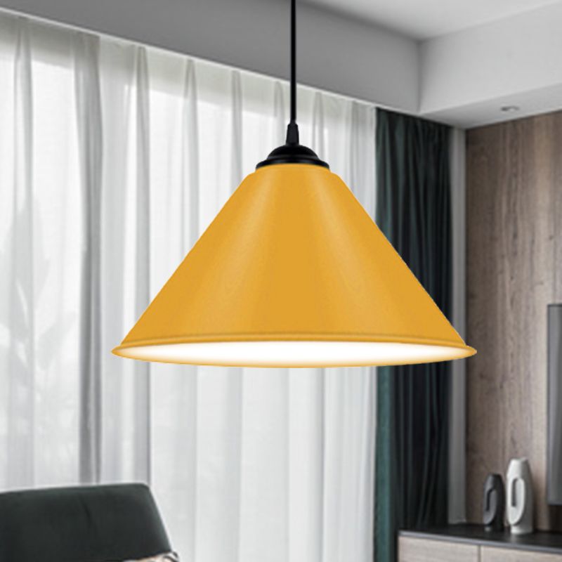 Luz colgante de cono de metal moderno 1 luz colgante de color rosa/amarillo/verde, 12 "/14"/16 "Dia