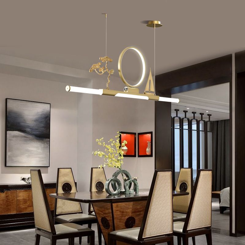Modernas luces colgantes de la sala de té lineal de la isla de metal lámparas