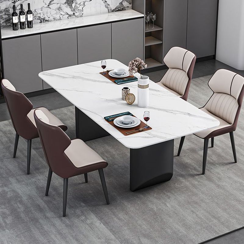 Rectangle Black Base Dining Site Table Modern Stone Double Pedestal Table