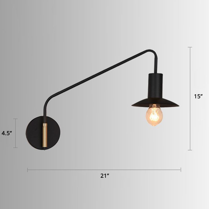 Metal Swing Arm Sconce Lamp Industrial Style Single Living Room Reading Light with Saucer Lampshade