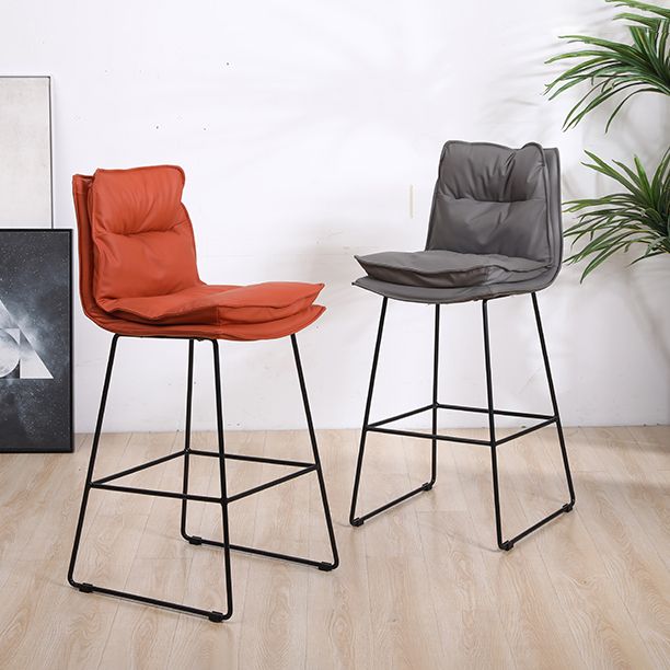 Scandinavian Metal Barstool Faux Leather Counter Stool With Iron Base