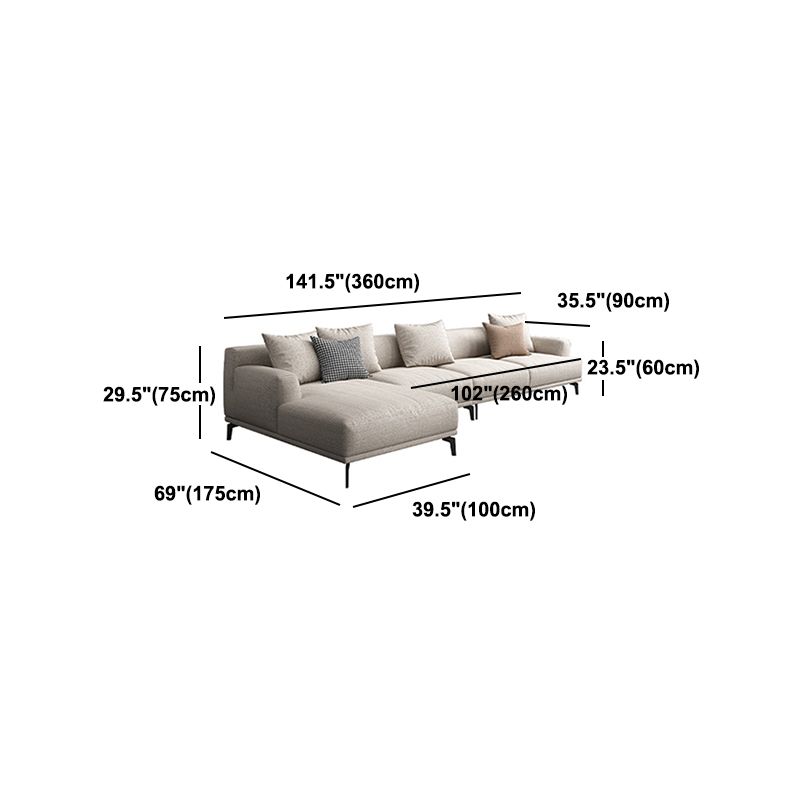 Faux Leather and Cotton Blend Recessed Arm Furniture Sectionals in Beige