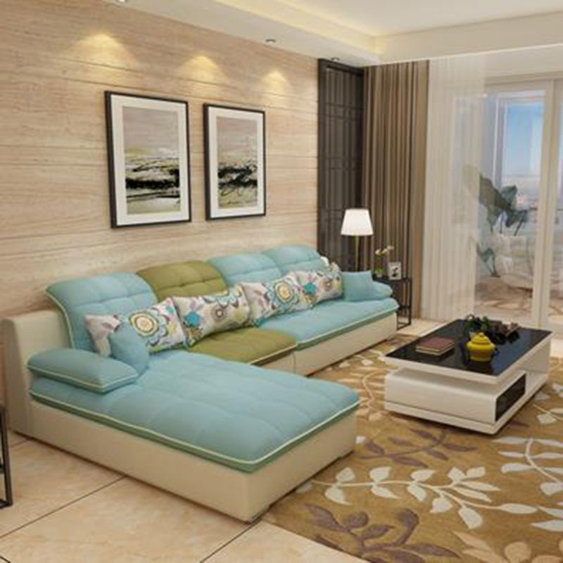 Pillow Top Arm Cushion Back Sectional L-Shape Sofa and Chaise for Four People