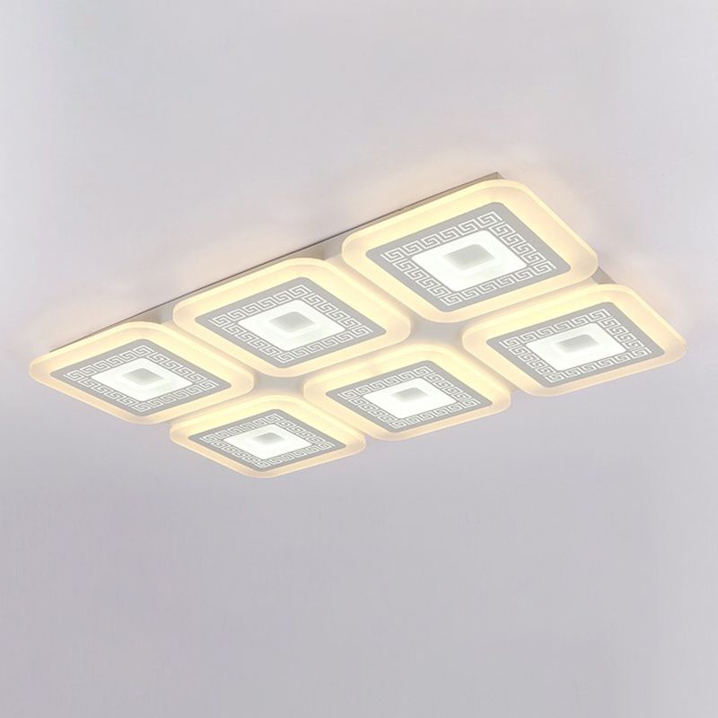 White Rectangular Flush Mount Contemporary 6 Bulbs Acrylic Ceiling Light Fixture for Living Room
